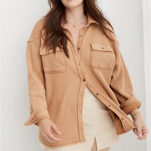 Aerie Women’s LumberJane Waffle Shirt Longsleeve Oversized Cappuccino Size L